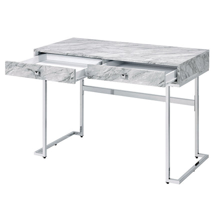 ACME 92615 Tigress Writing Desk, White Printed Faux Marble & Chrome Finish