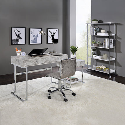 ACME 92615 Tigress Writing Desk, White Printed Faux Marble & Chrome Finish