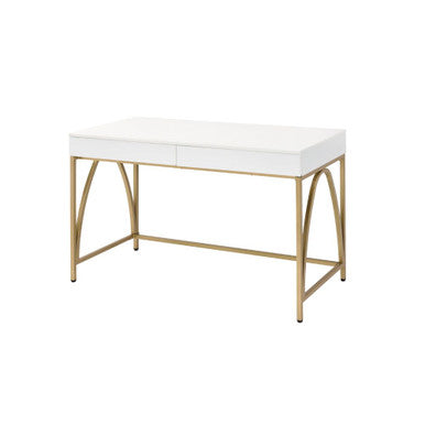 ACME 92660 Lightmane Desk, White High Gloss & Gold ACME Furniture