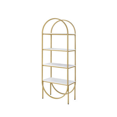 ACME 92662 Lightmane Bookshelf, White High Gloss & Gold ACME Furniture