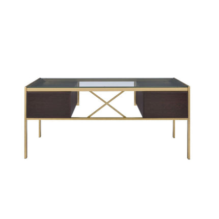 ACME 92785 Yumia Desk, Gold & Clear Glass (1Set/3Ctn)