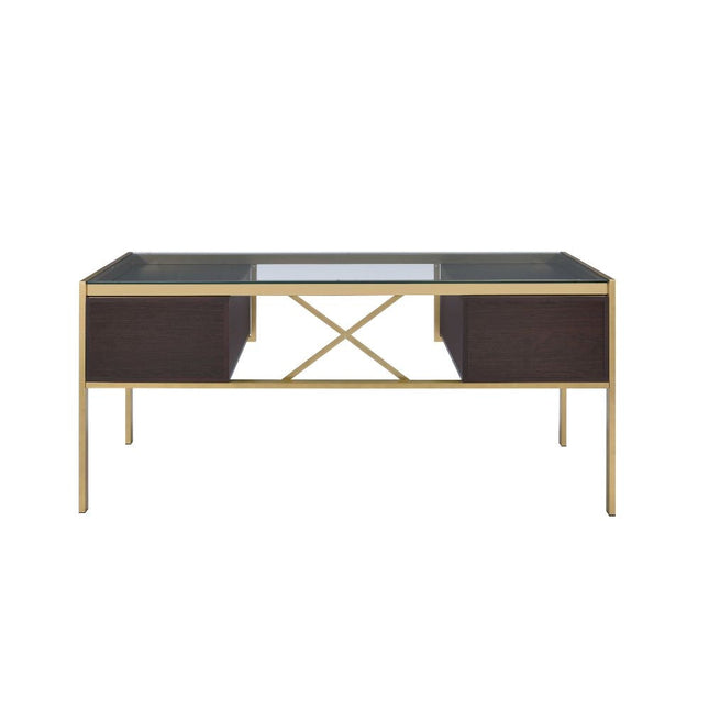 ACME 92785 Yumia Desk, Gold & Clear Glass (1Set/3Ctn)