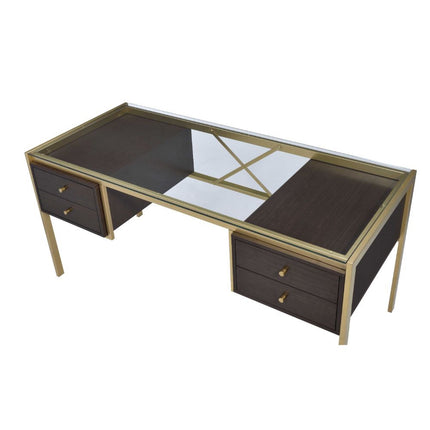ACME 92785 Yumia Desk, Gold & Clear Glass (1Set/3Ctn)