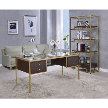 ACME 92785 Yumia Desk, Gold & Clear Glass (1Set/3Ctn)