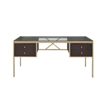 ACME 92785 Yumia Desk, Gold & Clear Glass (1Set/3Ctn)