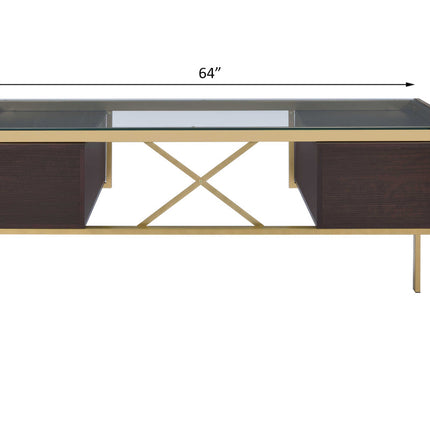 ACME 92785 Yumia Desk, Gold & Clear Glass (1Set/3Ctn)