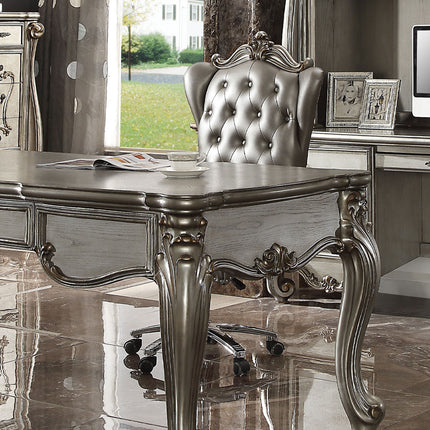 ACME 92822 Versailles Executive Chair with Swivel & Lift, Silver PU & Antique Platinum