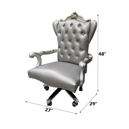 ACME 92822 Versailles Executive Chair with Swivel & Lift, Silver PU & Antique Platinum  6