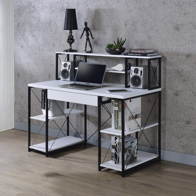ACME 92879 Amiel Music Recording Studio Desk, White & Black ACME Furniture