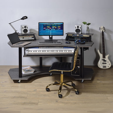 ACME 92890 Eleazar Music Recording Studio Desk, Black Oak ACME Furniture
