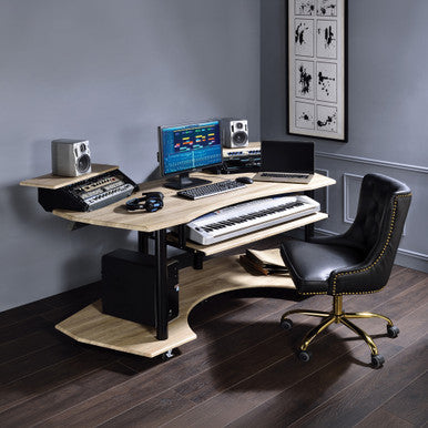 ACME 92892 Eleazar Music Recording Studio Desk, Natural Oak ACME Furniture