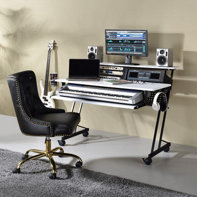 ACME 92902 Suitor Music Recording Studio Desk, White & Black ACME Furniture