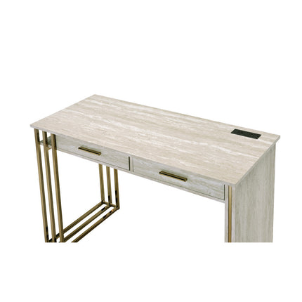 ACME 92935 Tyeid Built-in USB Port Writing Desk, Antique White & Gold Finish