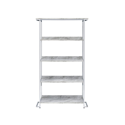 ACME 92937 Visage Bookcase, White Printed Faux Marble & Chrome