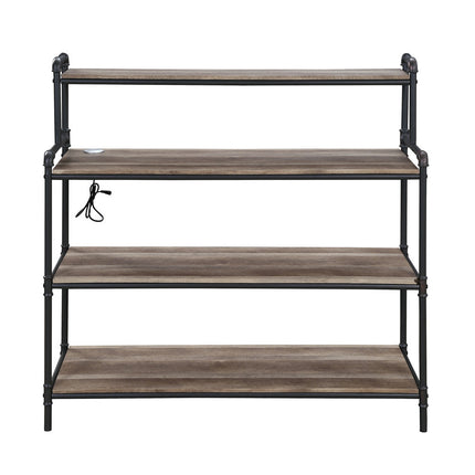 ACME 92999 Cordelia Built-in USB Port Book Shelf, LED, Antique Oak, Sandy Black & Dark Bronze Hand-Brushed Finish