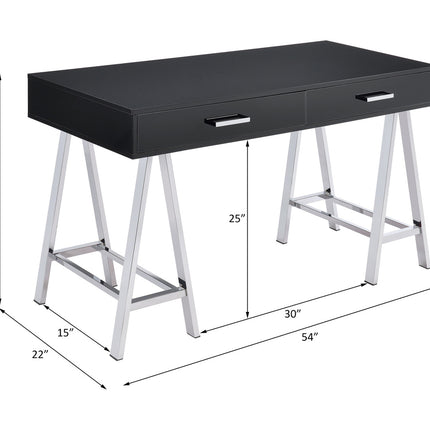 ACME 93045 Coleen Built-in USB Port Writing Desk, Black High Gloss & Chrome Finish