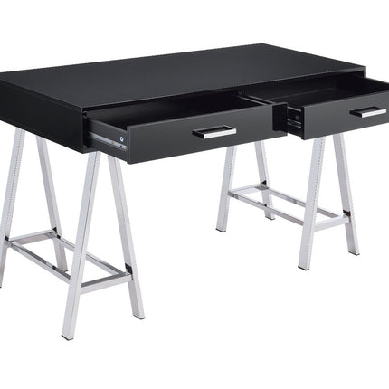 ACME 93045 Coleen Built-in USB Port Writing Desk, Black High Gloss & Chrome Finish