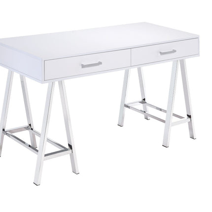 ACME 93047 Coleen Built-in USB Port Writing Desk, White High Gloss & Chrome Finish