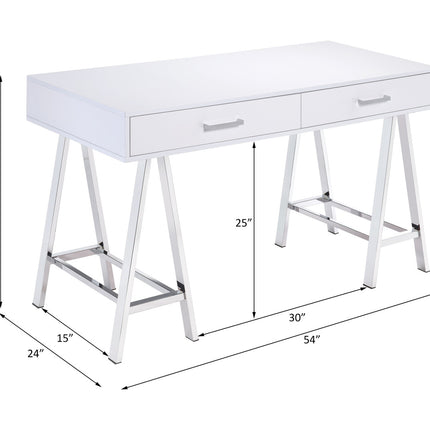 ACME 93047 Coleen Built-in USB Port Writing Desk, White High Gloss & Chrome Finish