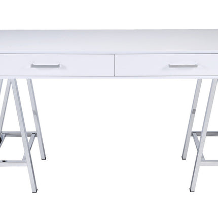 ACME 93047 Coleen Built-in USB Port Writing Desk, White High Gloss & Chrome Finish