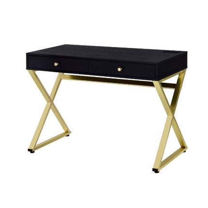 ACME 93050 Coleen Built-in USB Port Writing Desk, Black & Brass Finish