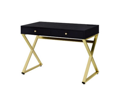 ACME 93050 Coleen Built-in USB Port Writing Desk, Black & Brass Finish ACME Furniture