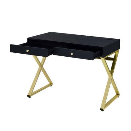 ACME 93050 Coleen Built-in USB Port Writing Desk, Black & Brass Finish