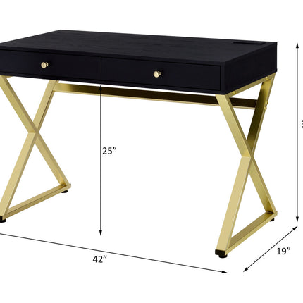 ACME 93050 Coleen Built-in USB Port Writing Desk, Black & Brass Finish