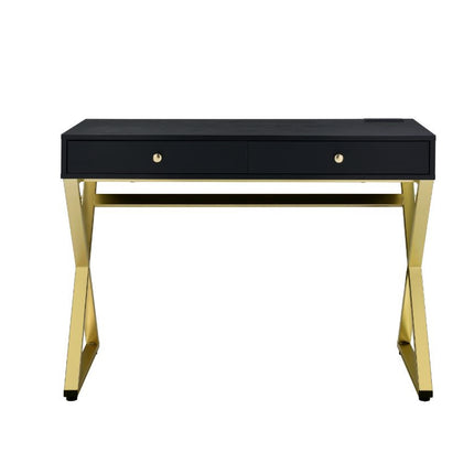 ACME 93050 Coleen Built-in USB Port Writing Desk, Black & Brass Finish