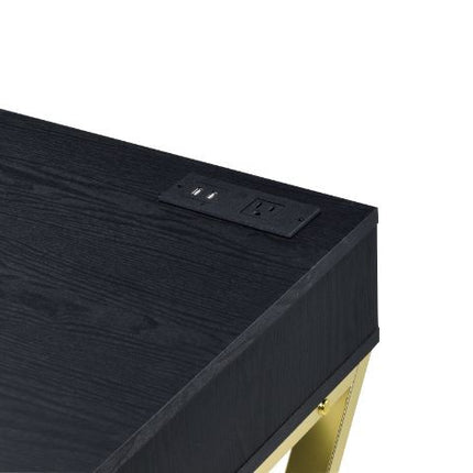 ACME 93050 Coleen Built-in USB Port Writing Desk, Black & Brass Finish