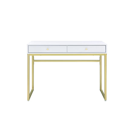 ACME 93052 Coleen Built-in USB Port Writing Desk, White & Brass Finish