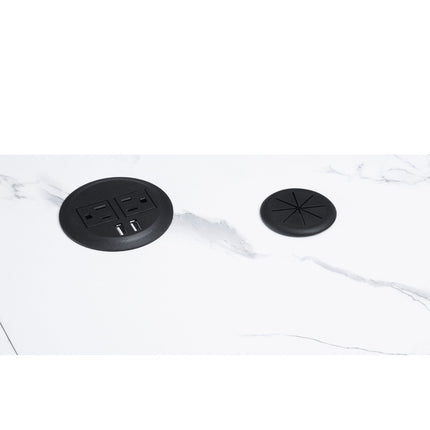 ACME 93077 Taurus Built-in USB Port Writing Desk, White Printed Faux Marble & Black Finish