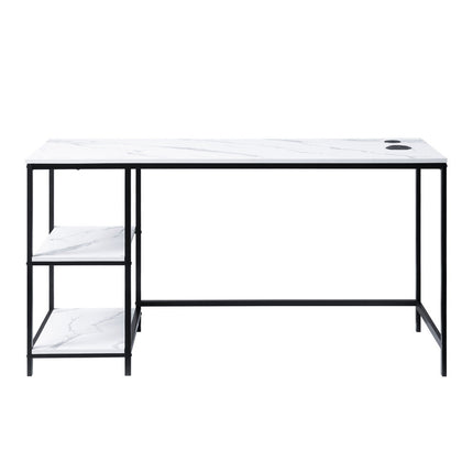 ACME 93077 Taurus Built-in USB Port Writing Desk, White Printed Faux Marble & Black Finish