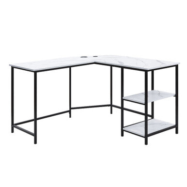 ACME 93082 Taurus Built-in USB Port Writing Desk, White Printed Faux Marble & Black Finish ACME Furniture