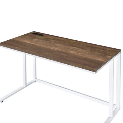 ACME 93094 Tyrese Built-in USB Port Writing Desk, Walnut & White Finish  2