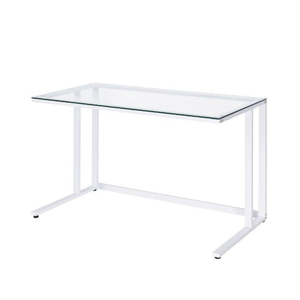 ACME 93098 Tyrese Writing Desk, Clear Glass & White Finish
