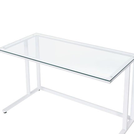 ACME 93098 Tyrese Writing Desk, Clear Glass & White Finish  1