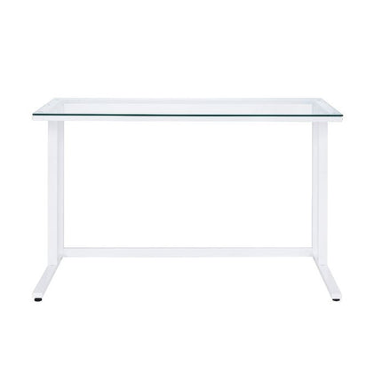 ACME 93098 Tyrese Writing Desk, Clear Glass & White Finish  2