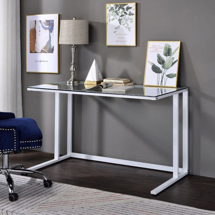 ACME 93098 Tyrese Writing Desk, Clear Glass & White Finish  3