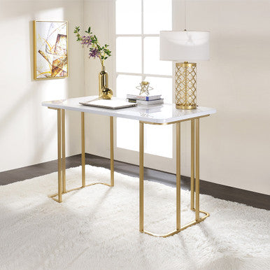 ACME 93102 Estie Writing Desk, White & Gold Finish ACME Furniture