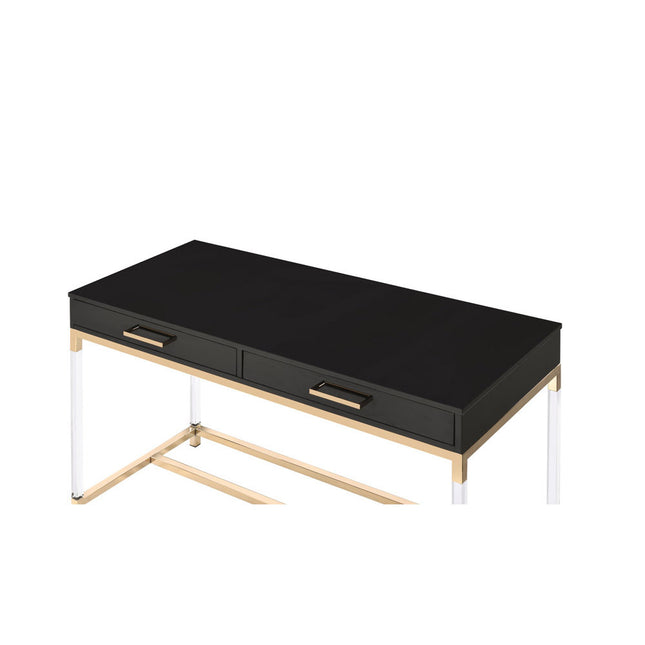 ACME 93104 Adiel Built-in USB Port Writing Desk, Black & Gold Finish