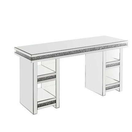 ACME 93112 Noralie Writing Desk, Clear Glass, Mirrored & Faux Diamonds