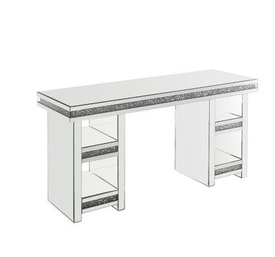 ACME 93112 Noralie Writing Desk, Clear Glass, Mirrored & Faux Diamonds ACME Furniture