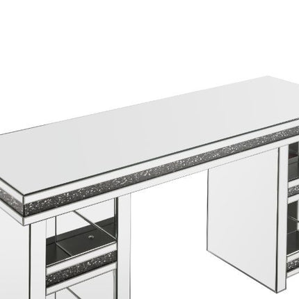 ACME 93112 Noralie Writing Desk, Clear Glass, Mirrored & Faux Diamonds