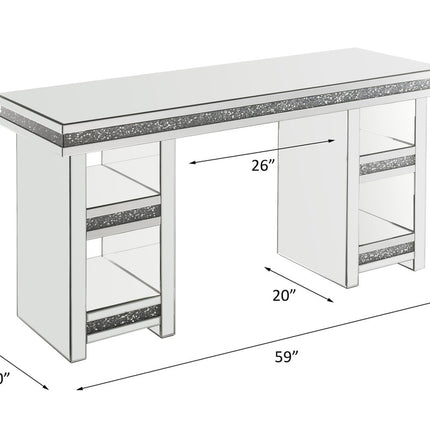ACME 93112 Noralie Writing Desk, Clear Glass, Mirrored & Faux Diamonds