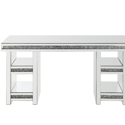 ACME 93112 Noralie Writing Desk, Clear Glass, Mirrored & Faux Diamonds