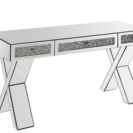 ACME 93116 Noralie Writing Desk, Clear Glass, Mirrored & Faux Diamonds