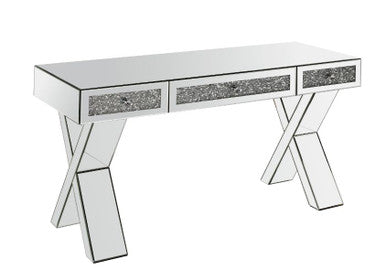 ACME 93116 Noralie Writing Desk, Clear Glass, Mirrored & Faux Diamonds ACME Furniture