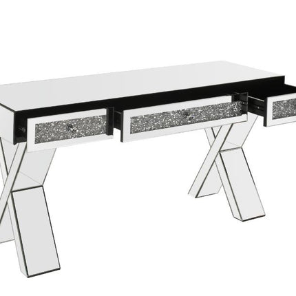 ACME 93116 Noralie Writing Desk, Clear Glass, Mirrored & Faux Diamonds