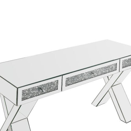 ACME 93116 Noralie Writing Desk, Clear Glass, Mirrored & Faux Diamonds